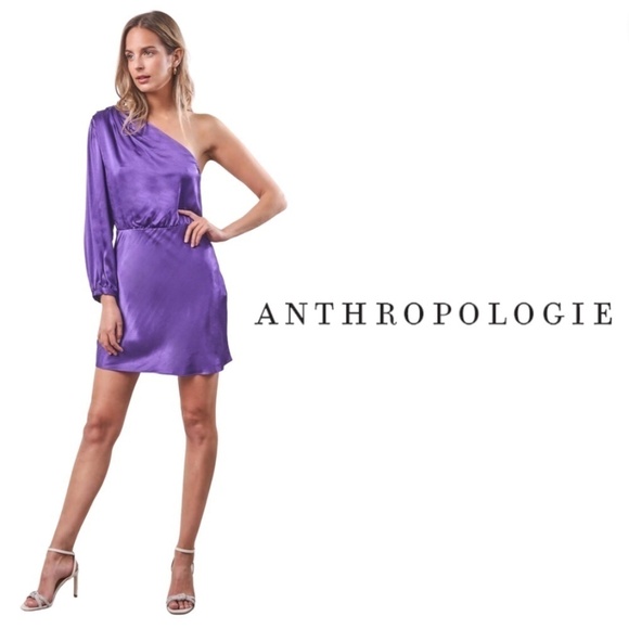 Anthropologie See U Soon Asymmetric Cocktail Mini Dress Eggplant Deep Purple - S - Picture 1 of 11